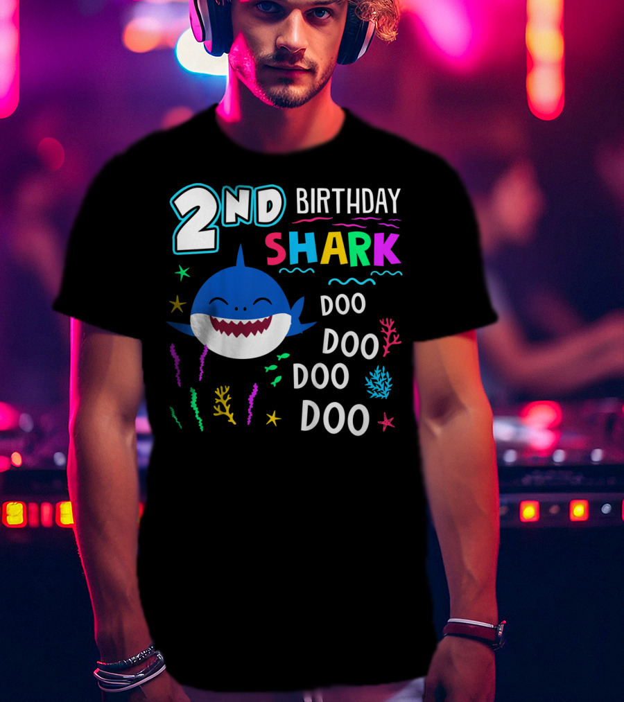 2nd Birthday Shark Doo Doo Doo Kids Happy 2 Years Old T-Shirt