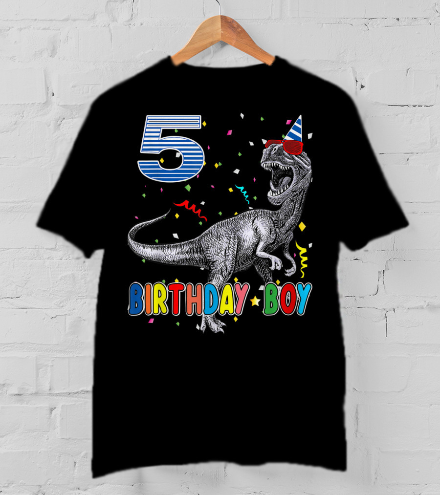 5 Birthday Boy Dinosaur Party Hat T-Shirt