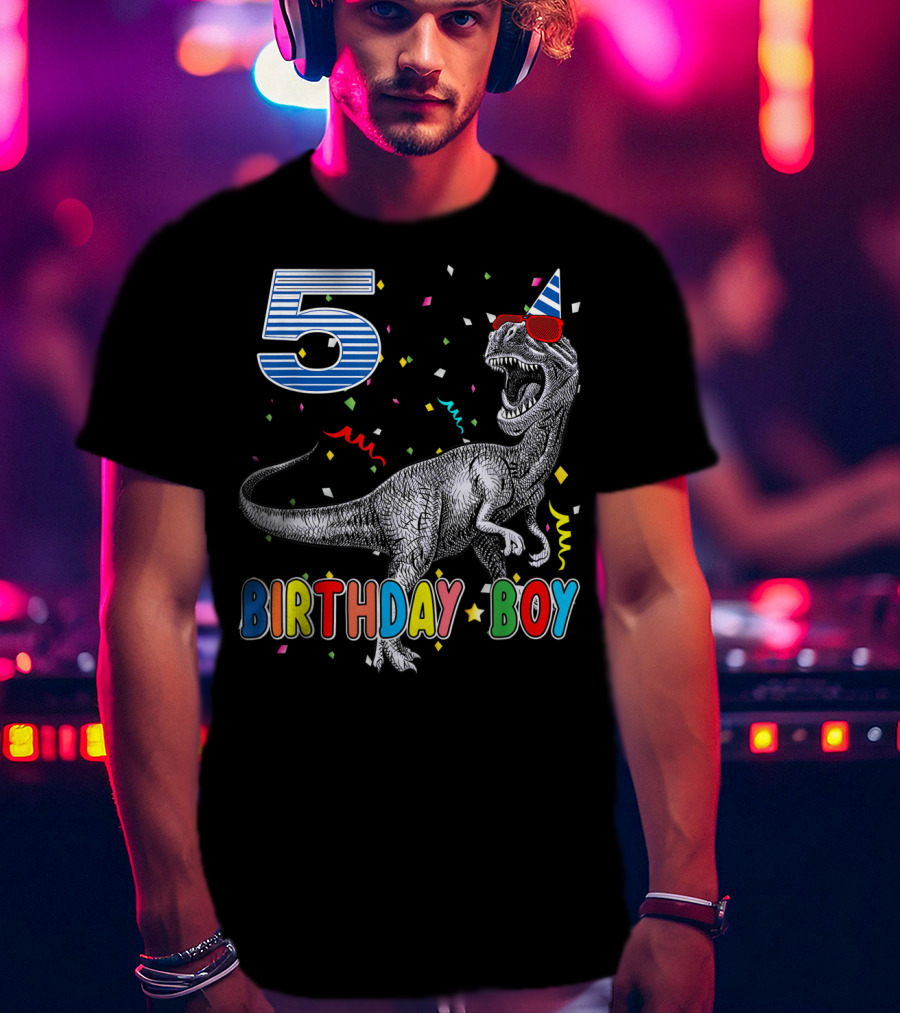 5 Birthday Boy Dinosaur Party Hat T-Shirt