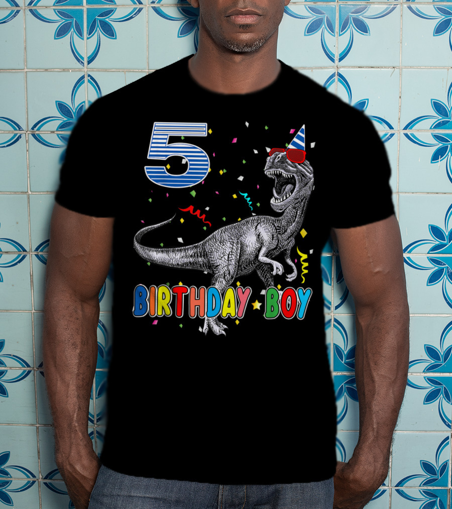 5 Birthday Boy Dinosaur Party Hat T-Shirt