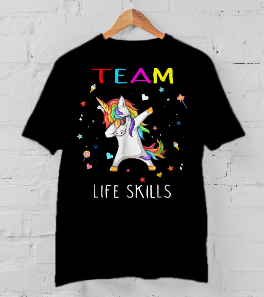 TEAM LIFE SKILLS Unicorn Dabbing Stars And Hearts T-Shirt