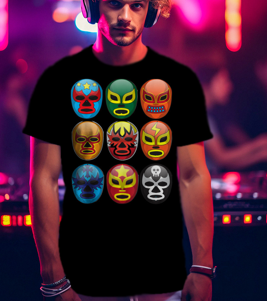 Lucha Libre Wrestler Masks Colorful Collection Cute Free Fighting T-Shirt