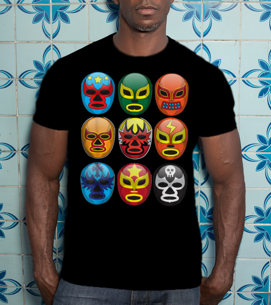 Lucha Libre Wrestler Masks Colorful Collection Cute Free Fighting T-Shirt
