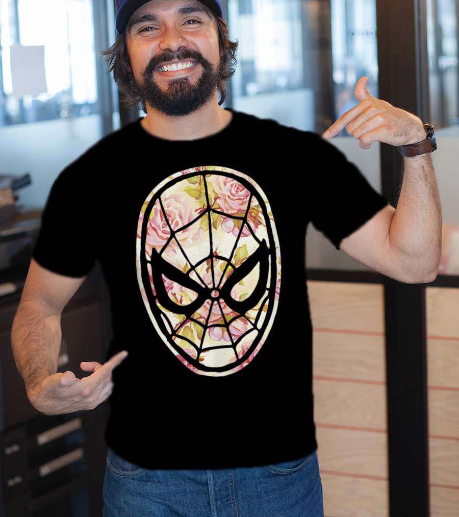 Marvel Spider Man Mask Floral Fill Floral T-Shirt