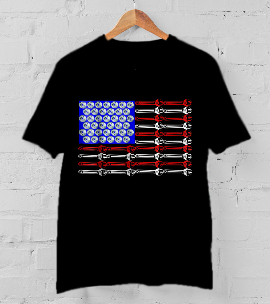 Mechanic Proud American Patriotic USA Flag With Wrenches And Nuts T-Shirt