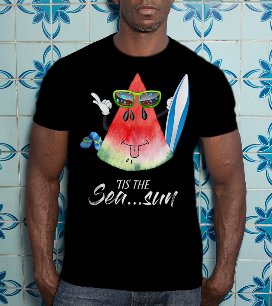 Tis The Sea Sun Melon Christmas Tree Summer Fun T-Shirt