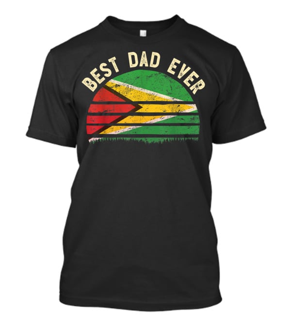 Best Dad Ever Guyana Vintage Flag Round T-Shirt