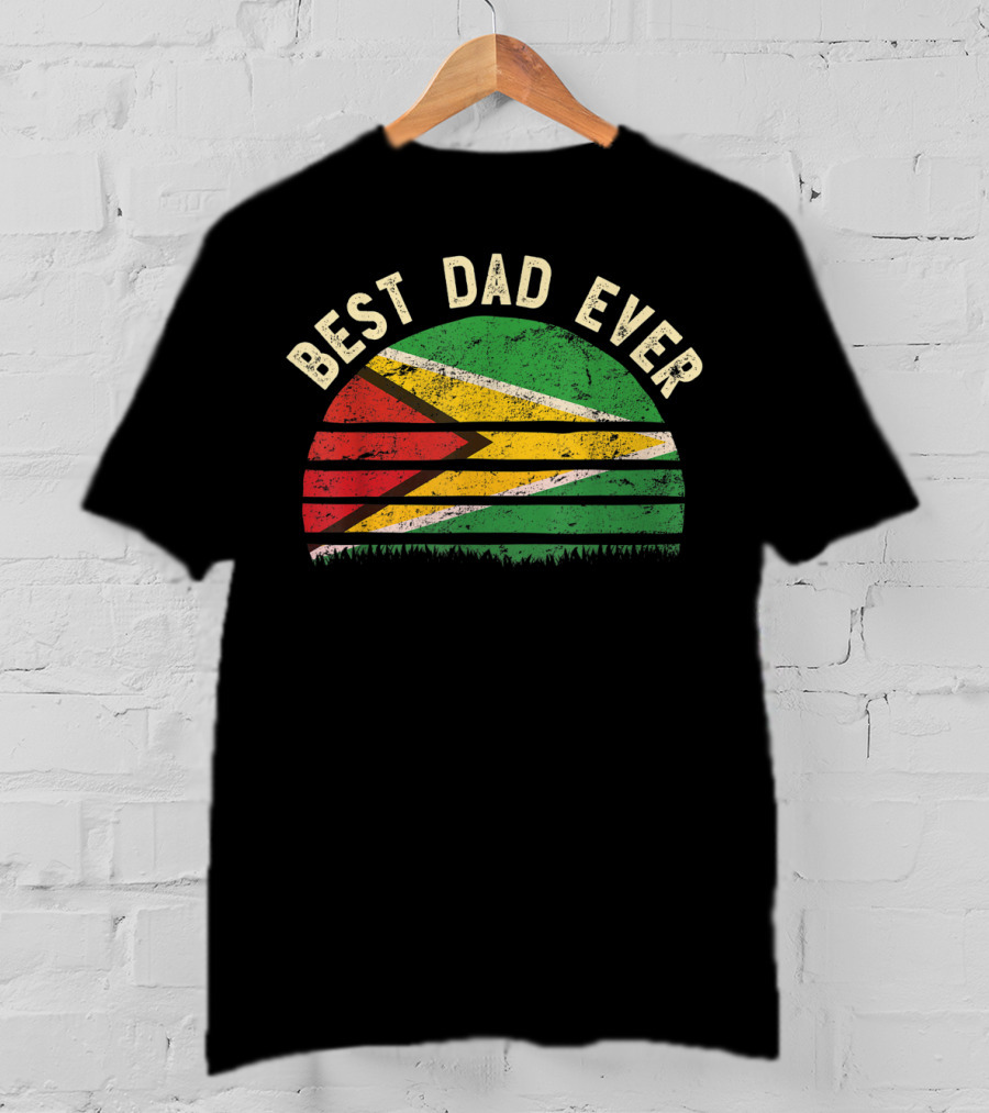 Best Dad Ever Guyana Vintage Flag Round T-Shirt