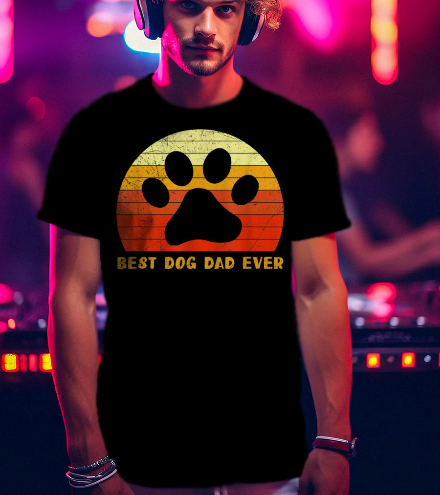 Best Dog Dad Ever Father's Day Retro Paw Prints T-Shirt