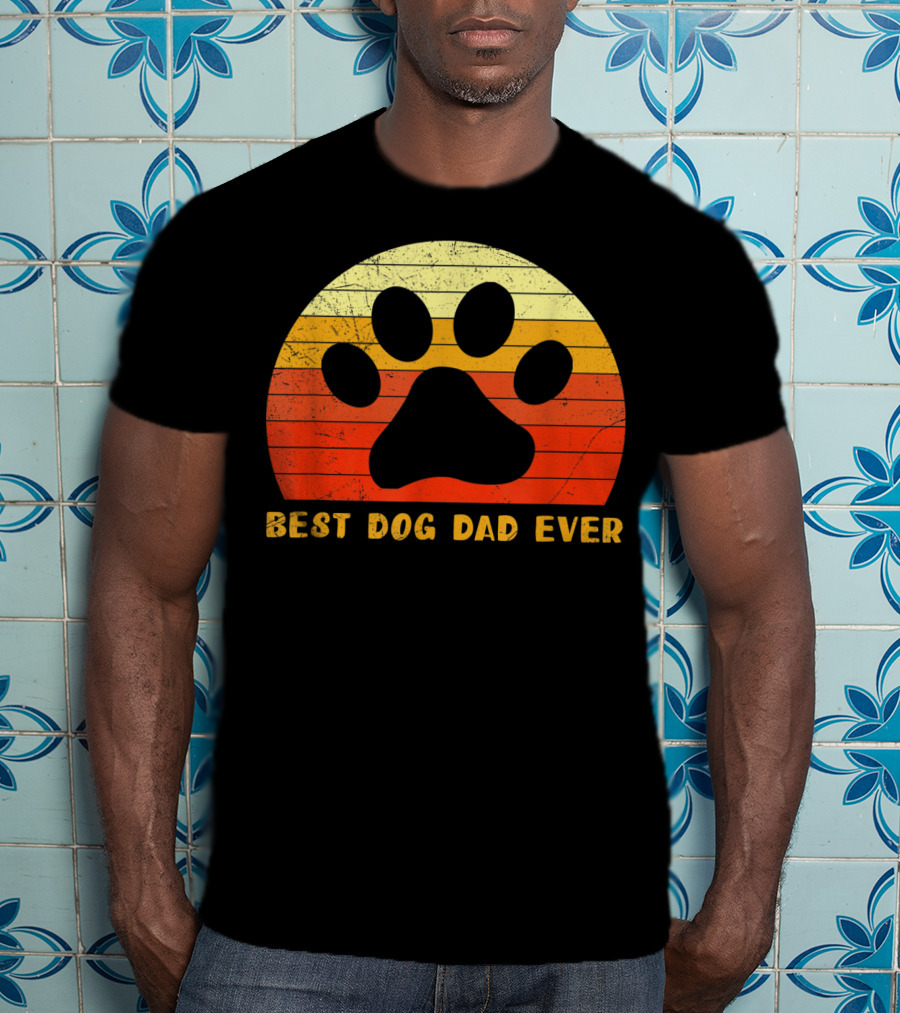 Best Dog Dad Ever Father's Day Retro Paw Prints T-Shirt