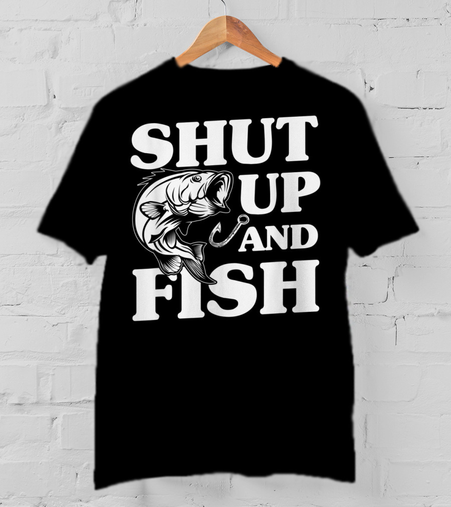 Shut Up And Fish Mens Angler Fisherman Ocean Fishy T-Shirt