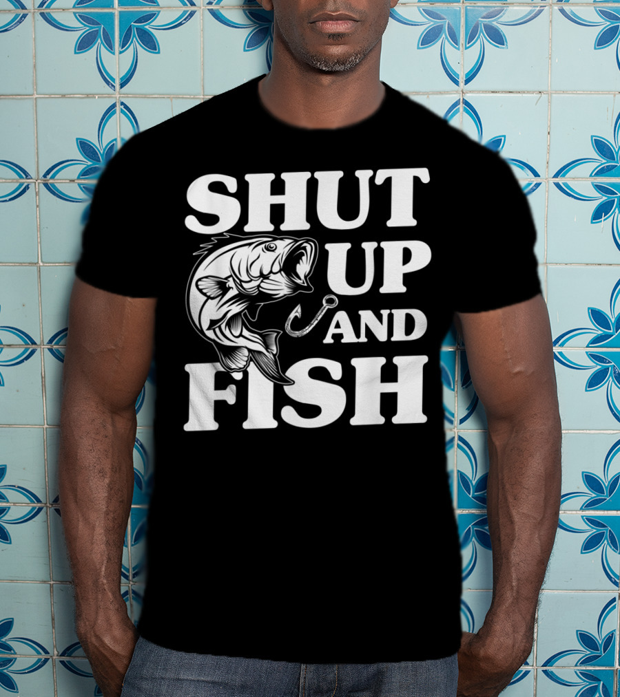 Shut Up And Fish Mens Angler Fisherman Ocean Fishy T-Shirt