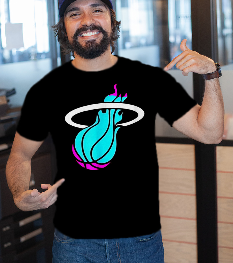 Miami Vices Heat Basketball Neon Flame T-Shirt