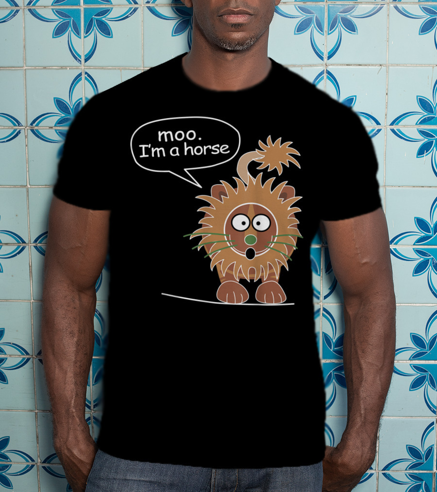Moo I'm A Horse Cute Lion Illustration Sticker T-Shirt
