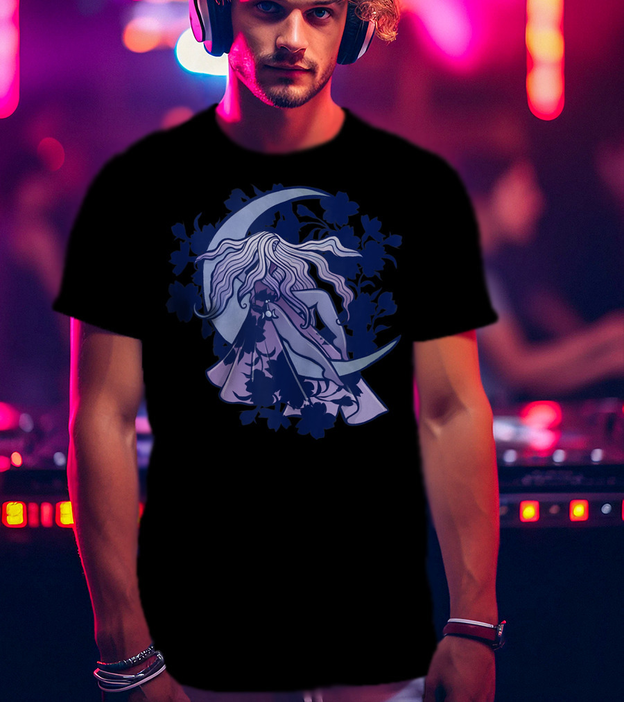 Moon Child Goddess Pagan Crescent Moon Floral T-Shirt
