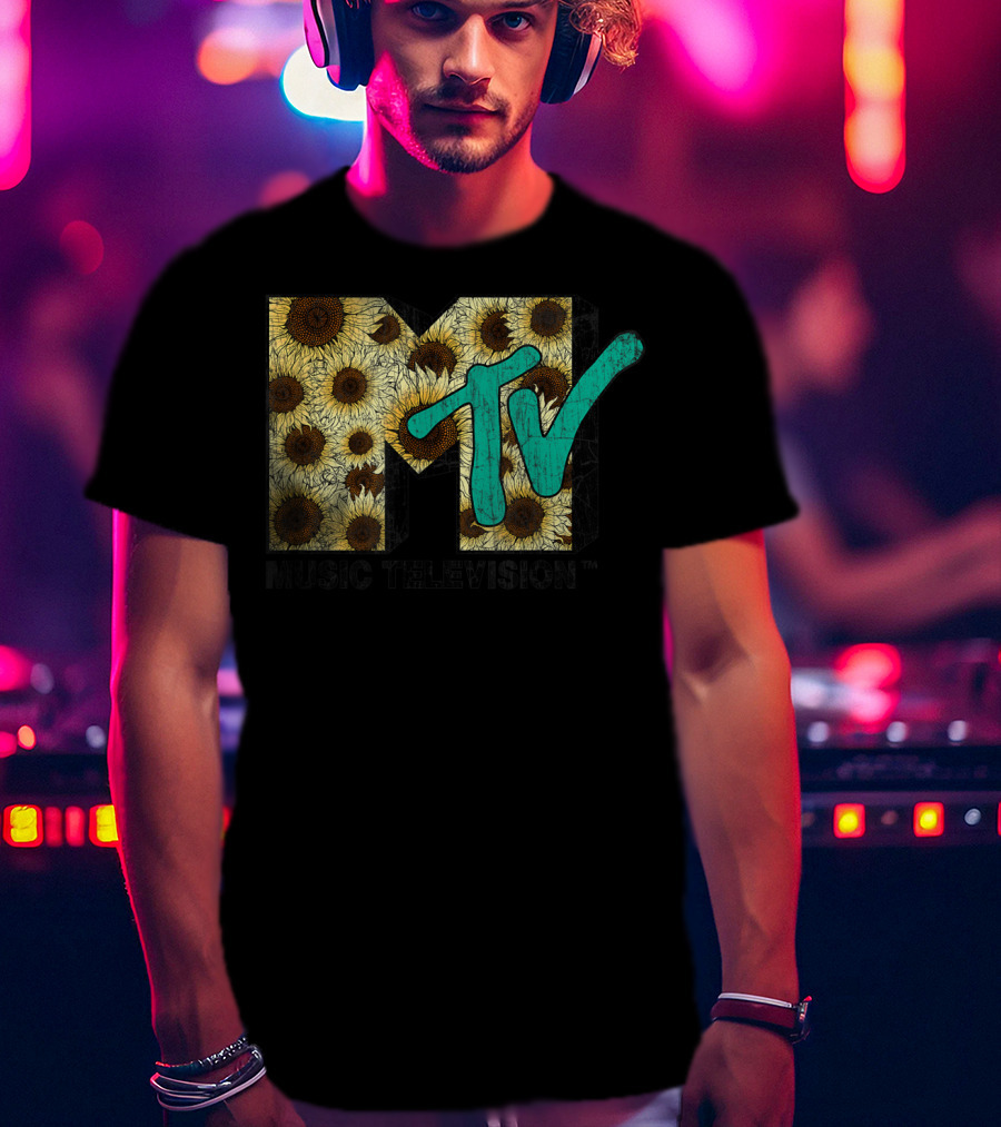 MTV Music Television Distressed Vintage Sunflower T-Shirt