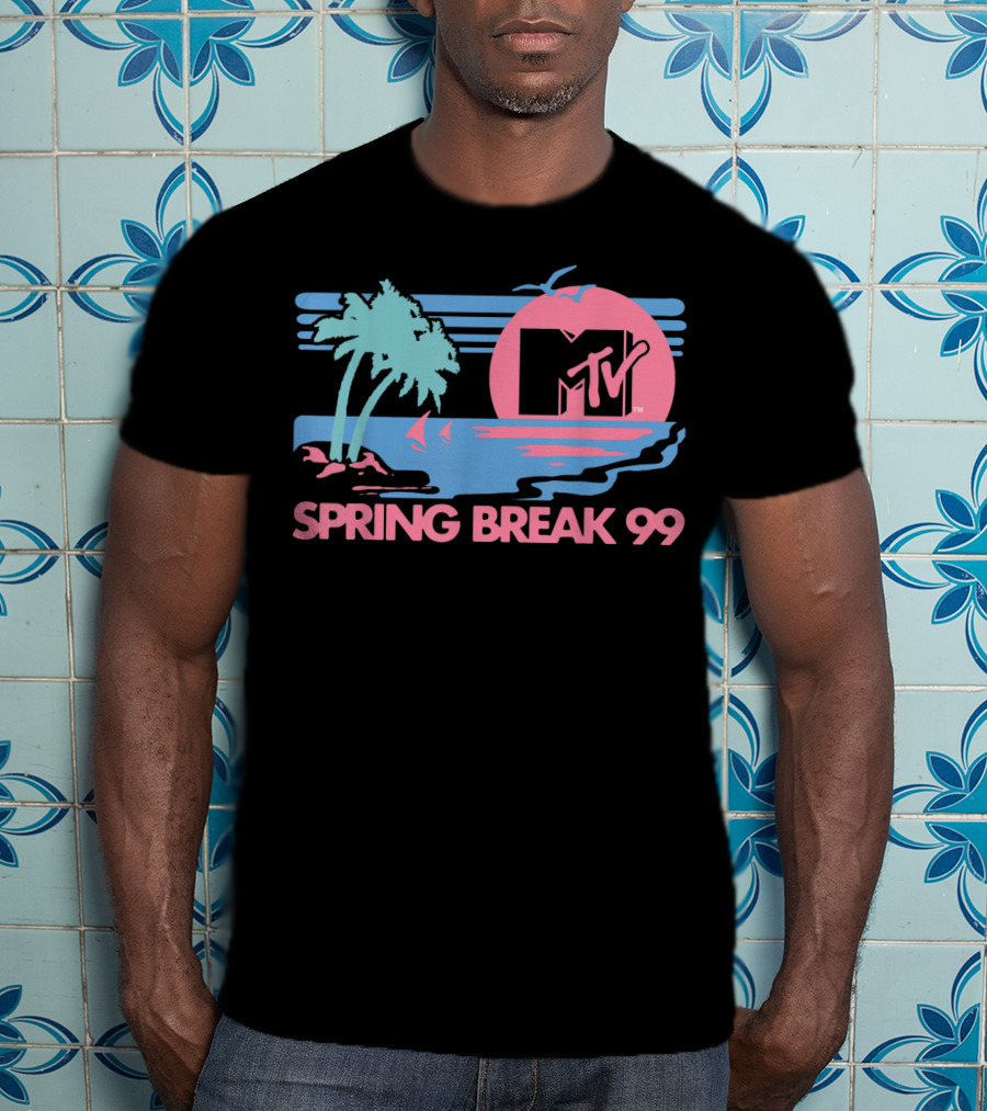 MTV Spring Break 99 Pastel Beach Palm Trees Sunset T-Shirt