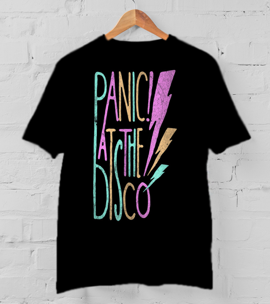 Panic At The Disco Lightning Multicolor Text With Decorative Bolts T-Shirt