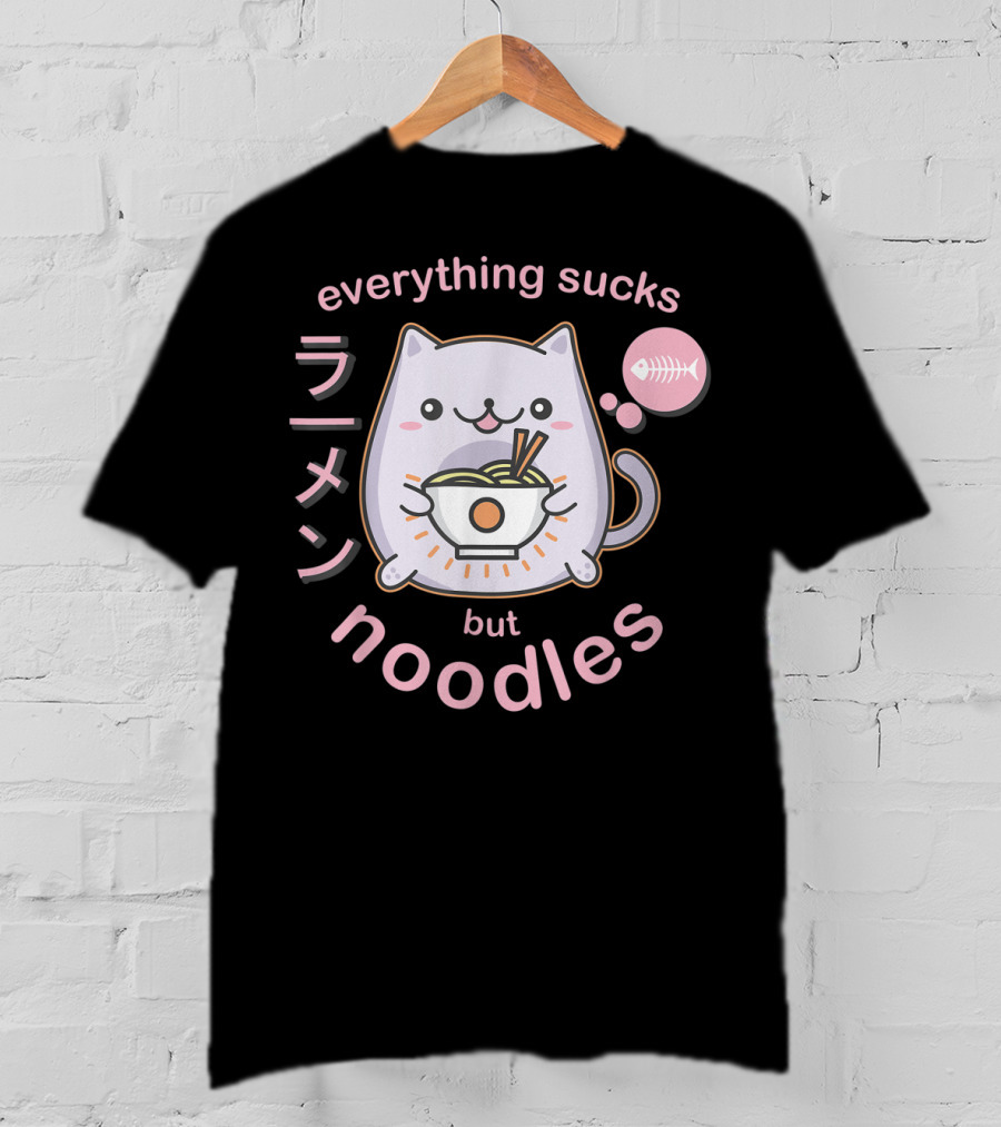 Everything Sucks But Noodles Pastel Goth Ramen Cat Anime Kawaii T-Shirt