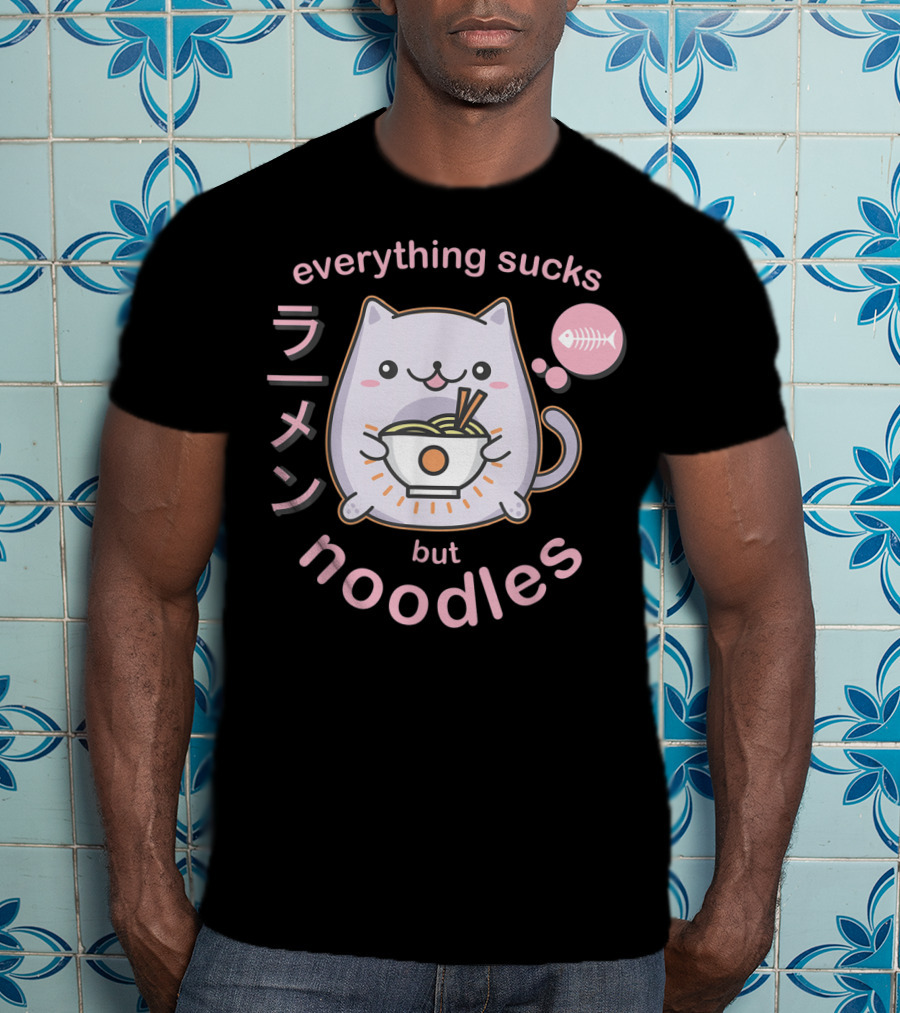 Everything Sucks But Noodles Pastel Goth Ramen Cat Anime Kawaii T-Shirt