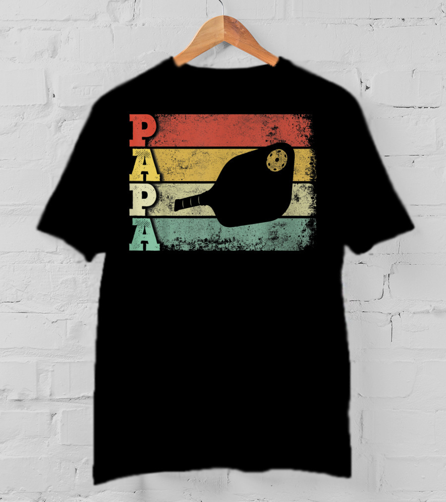Papa Pickleball Paddle Retro Vintage Dad T-Shirt