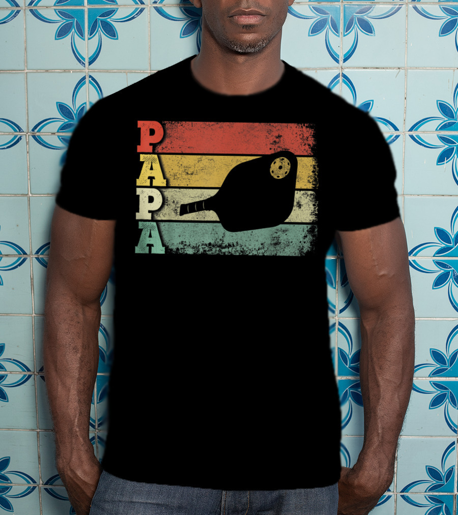 Papa Pickleball Paddle Retro Vintage Dad T-Shirt