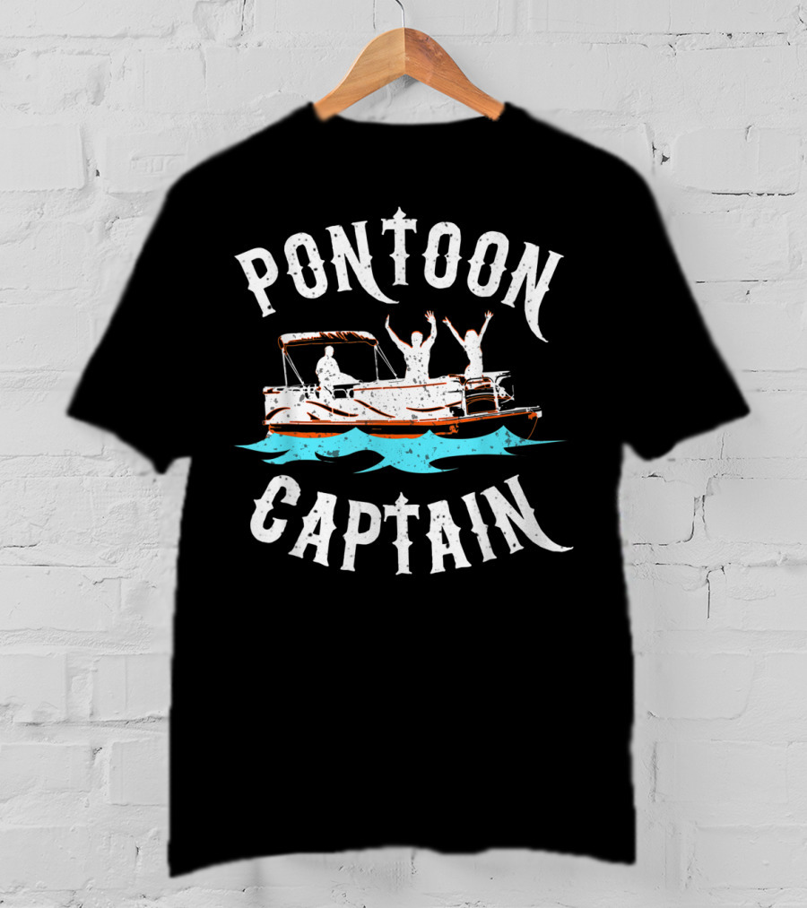 Pontoon Captain Funny Boat Boating Lake With People On Water T-Shirt