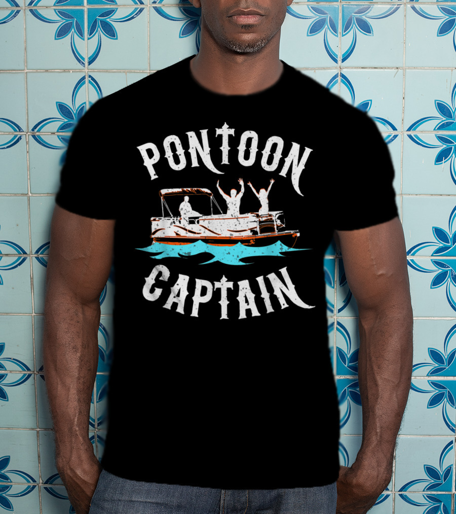 Pontoon Captain Funny Boat Boating Lake With People On Water T-Shirt