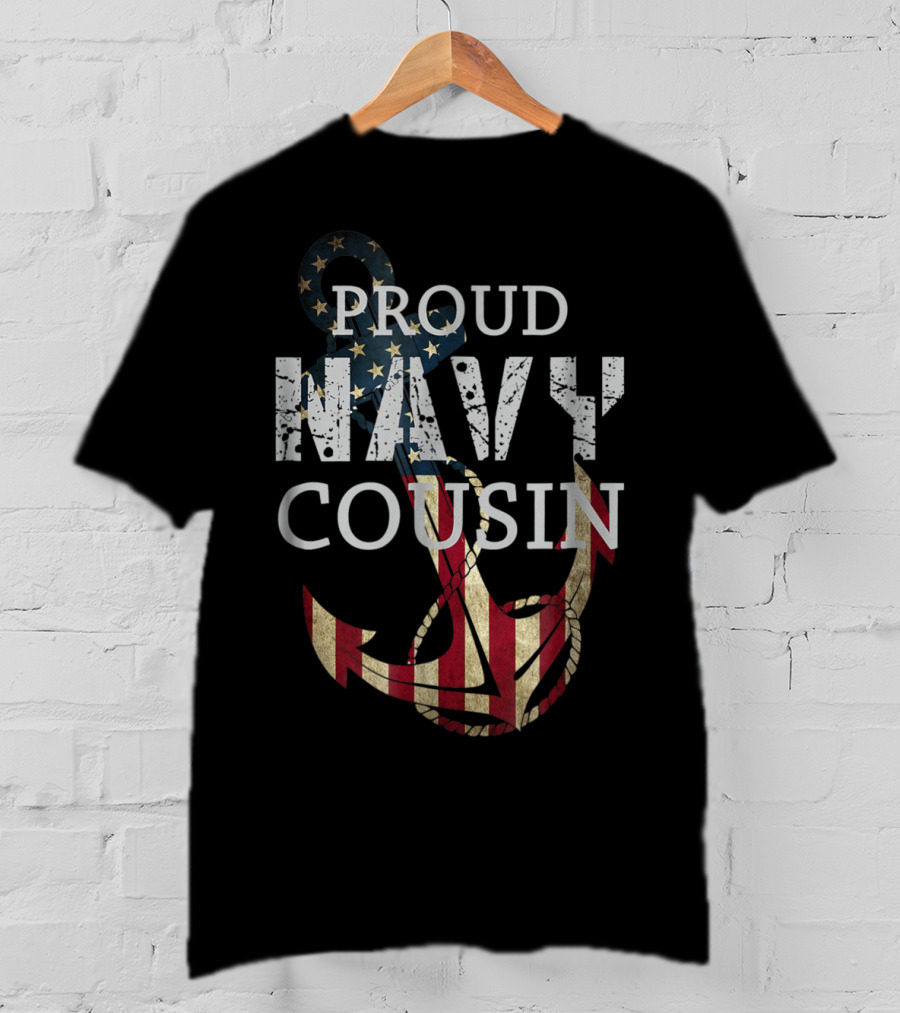 Proud Navy Cousin American Flag Anchor T-Shirt