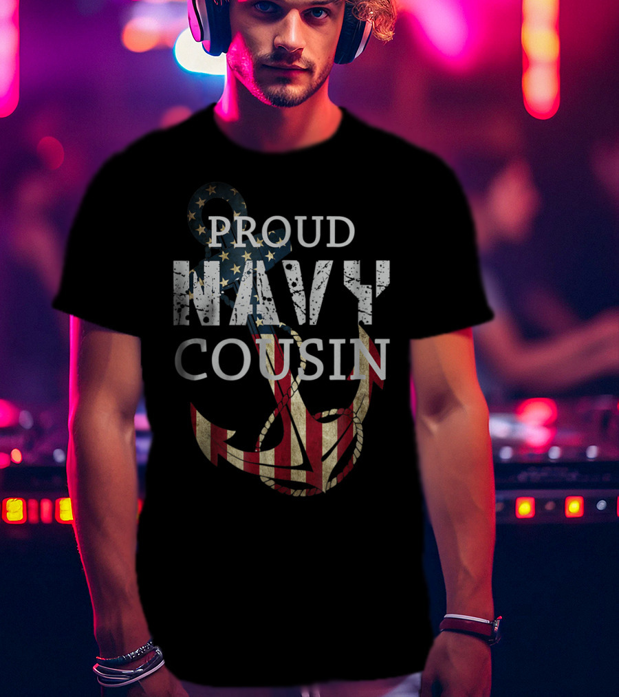 Proud Navy Cousin American Flag Anchor T-Shirt