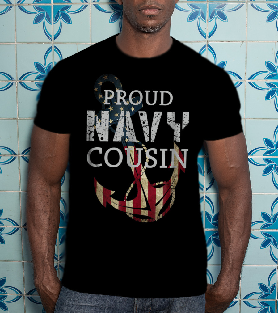 Proud Navy Cousin American Flag Anchor T-Shirt