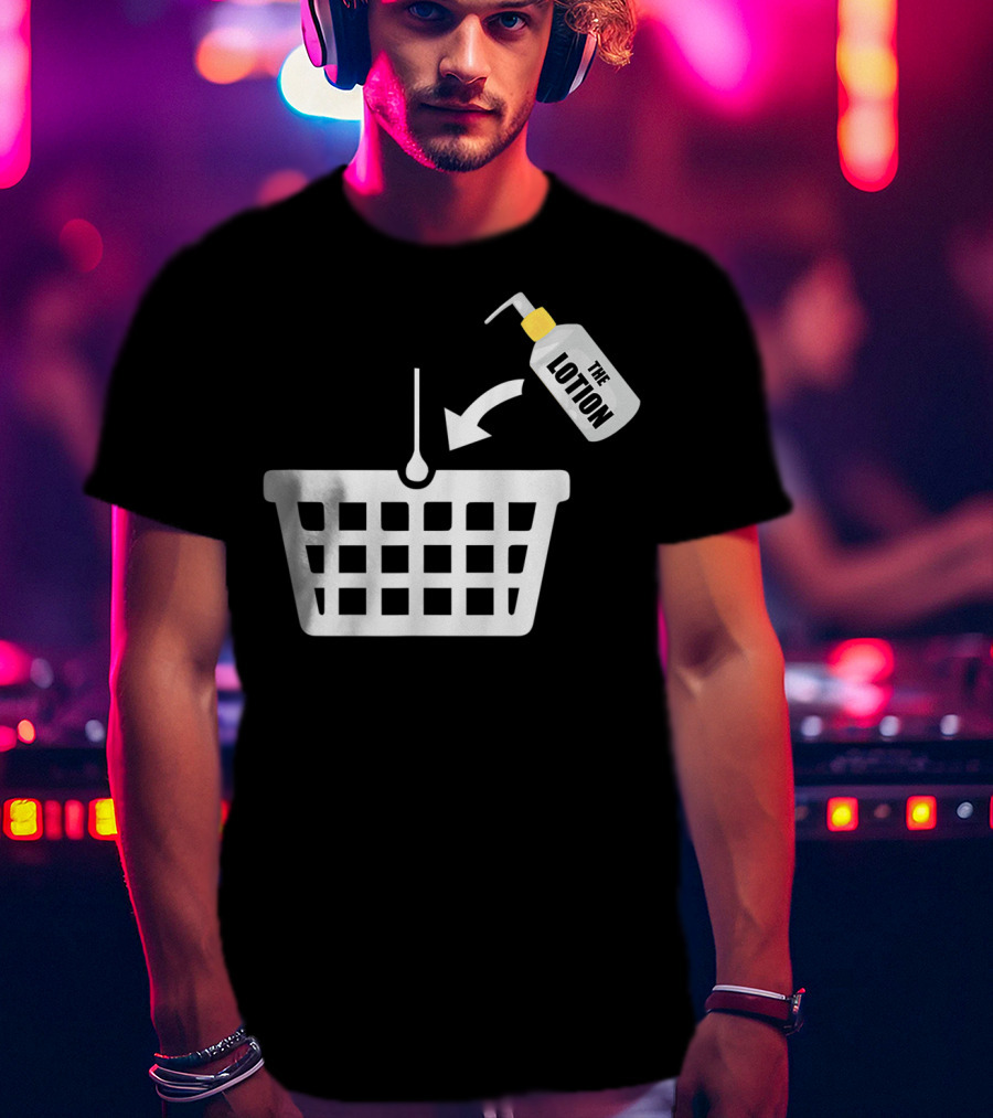 Put The Lotion In The Basket Icon With Pump Bottle And Arrow T-Shirt