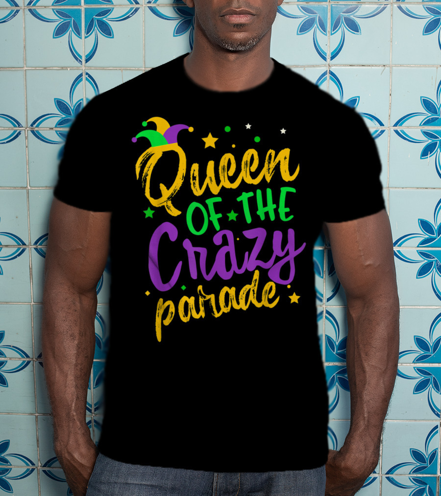 Queen Of The Crazy Parade Mardi Gras New Orleans Jester Hat Stars T-Shirt