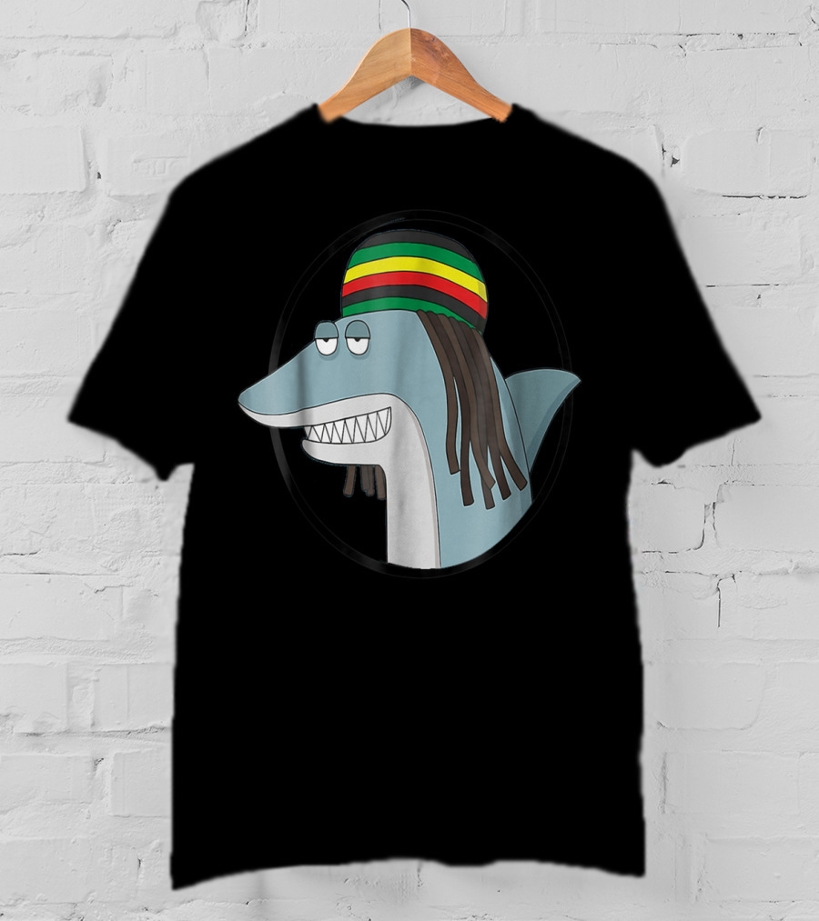 Reggae Shark With Rasta Hat And Dreadlocks T-Shirt