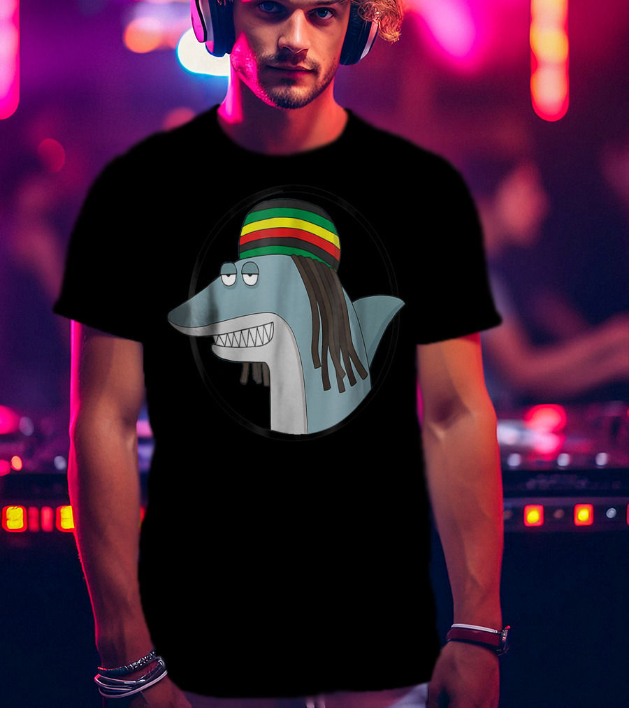 Reggae Shark With Rasta Hat And Dreadlocks T-Shirt