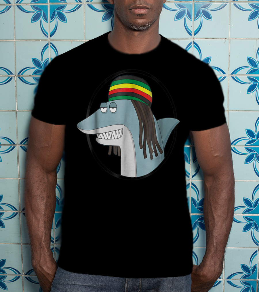 Reggae Shark With Rasta Hat And Dreadlocks T-Shirt