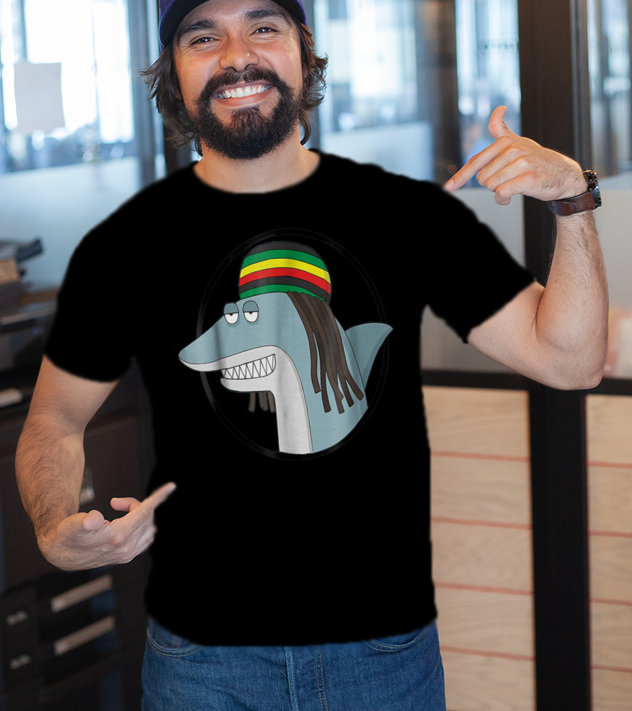 Reggae Shark With Rasta Hat And Dreadlocks T-Shirt