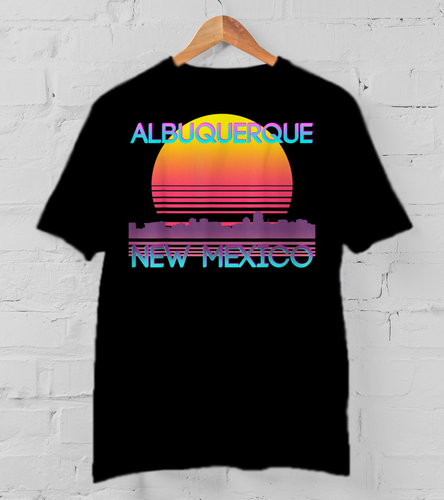 Albuquerque New Mexico Retro Vaporwave Skyline Sunset T-Shirt