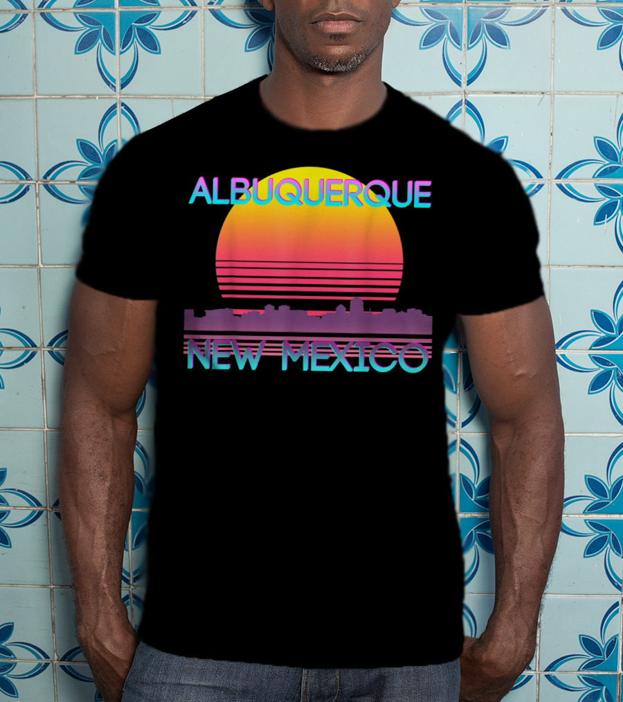 Albuquerque New Mexico Retro Vaporwave Skyline Sunset T-Shirt