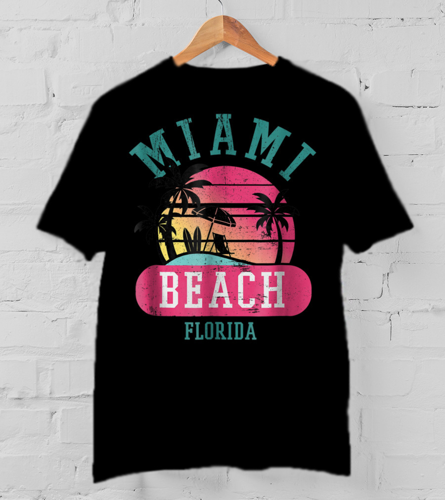 Miami Beach Florida Retro Cool Sun And Palm Trees T-Shirt