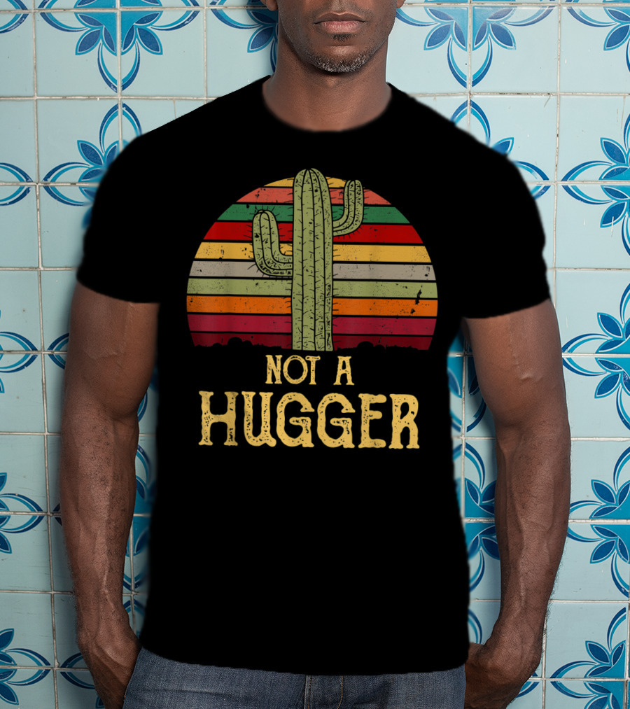 Retro Cactus Sarcastic Not A Hugger Succulent Stripes T-Shirt