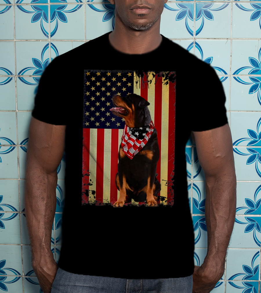 Rottweiler Smile American Flag Patriotic Independence T-Shirt
