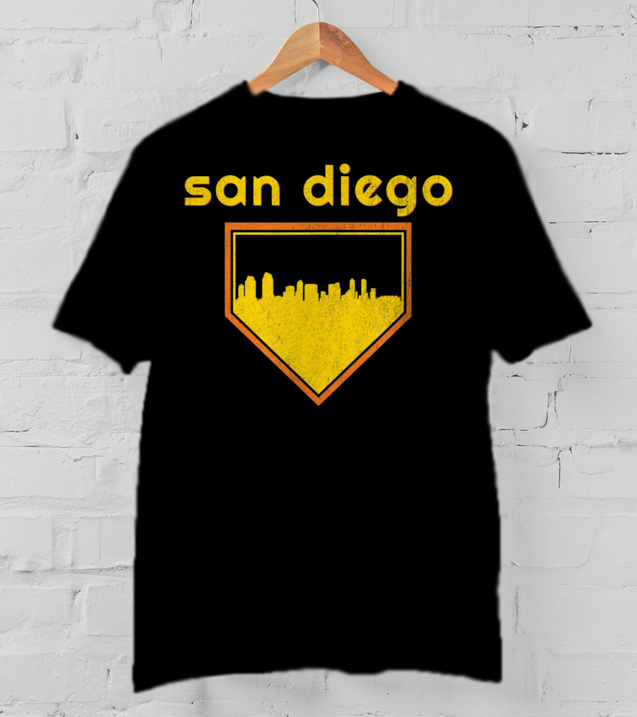 San Diego Skyline Home Plate Vintage Baseball T-Shirt