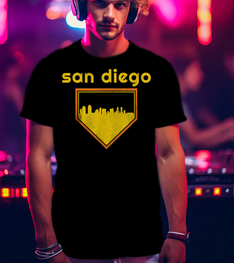 San Diego Skyline Home Plate Vintage Baseball T-Shirt