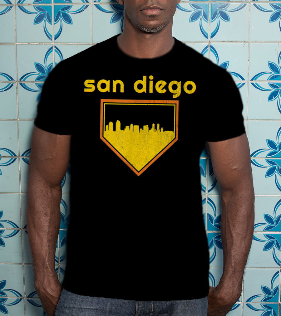 San Diego Skyline Home Plate Vintage Baseball T-Shirt