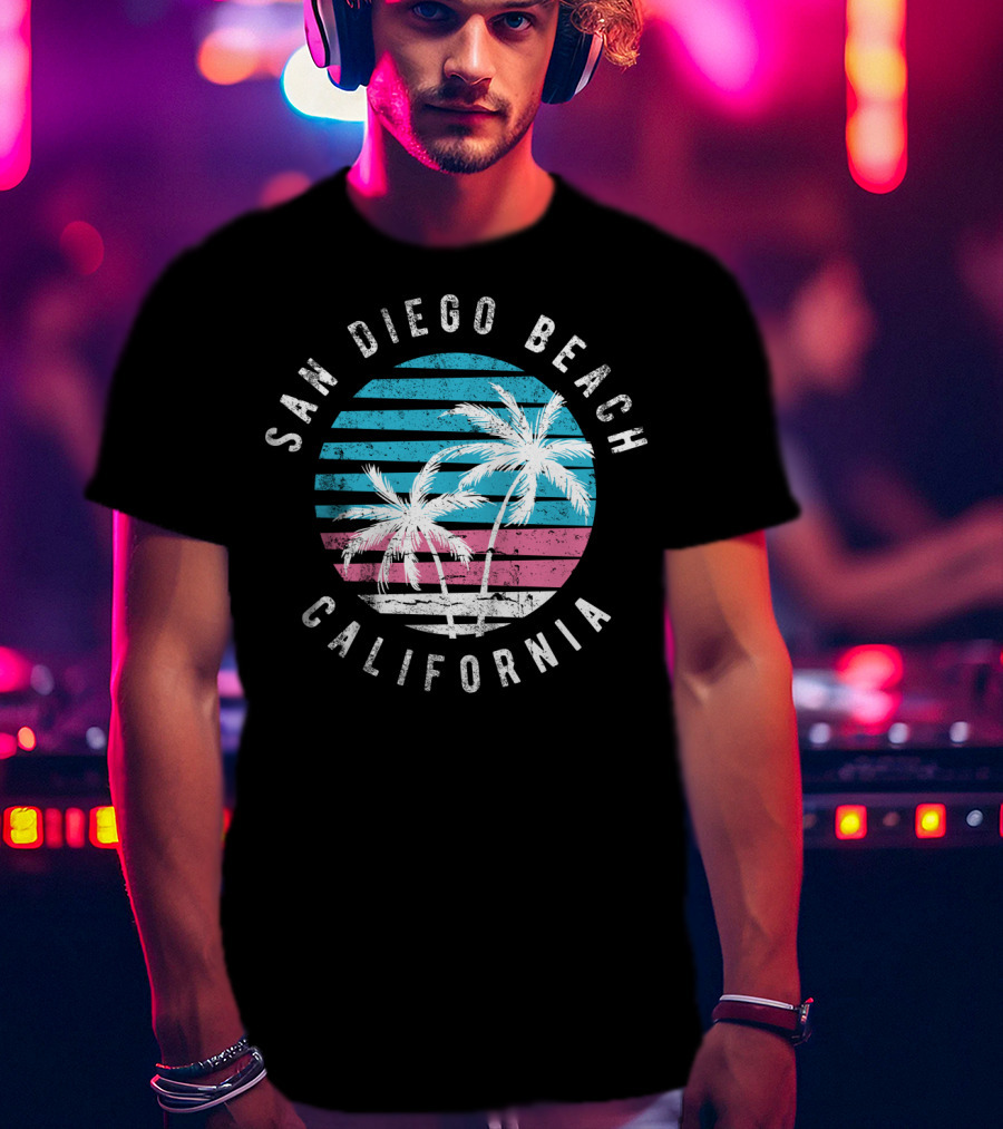 San Diego Beach California Surf Sunset Palm Trees T-Shirt