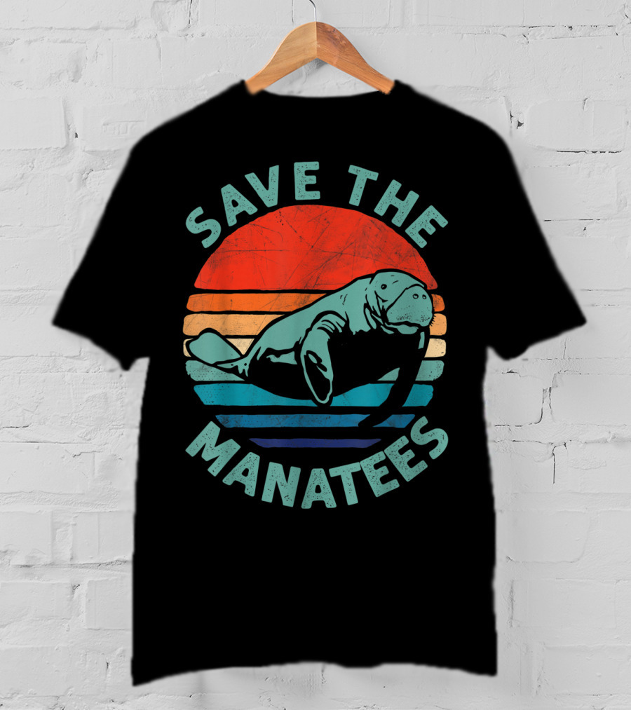 Save The Manatees Retro Stripes Sunset T-Shirt