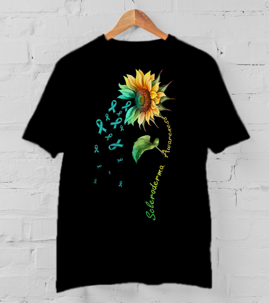Scleroderma Awareness Sunflower With Teal Ribbons T-Shirt