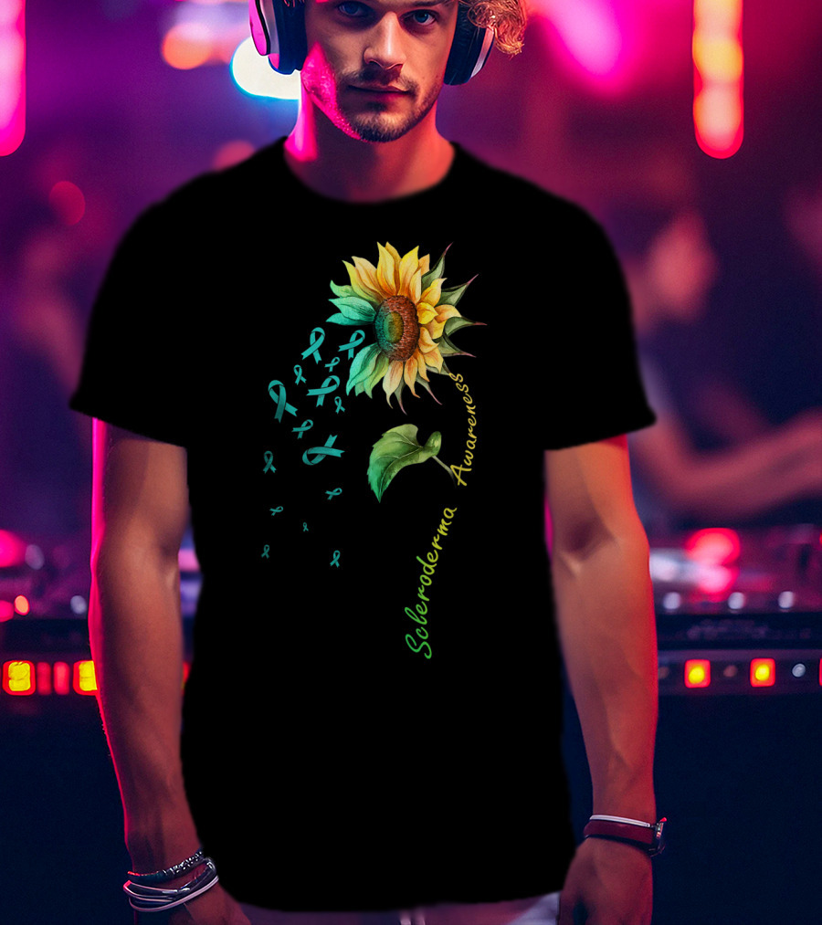 Scleroderma Awareness Sunflower With Teal Ribbons T-Shirt