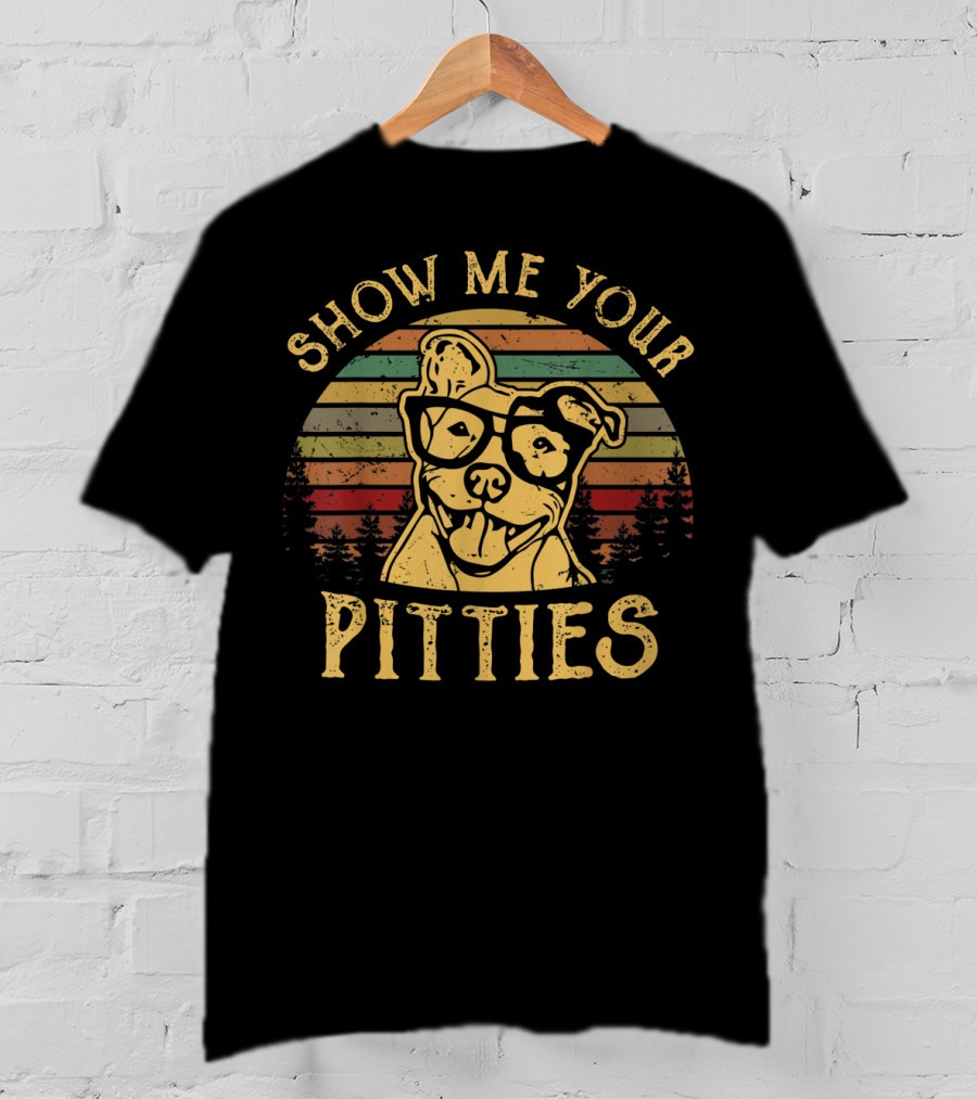 Show Me Your Pitties Funny Pitbull Dog Retro Glasses T-Shirt